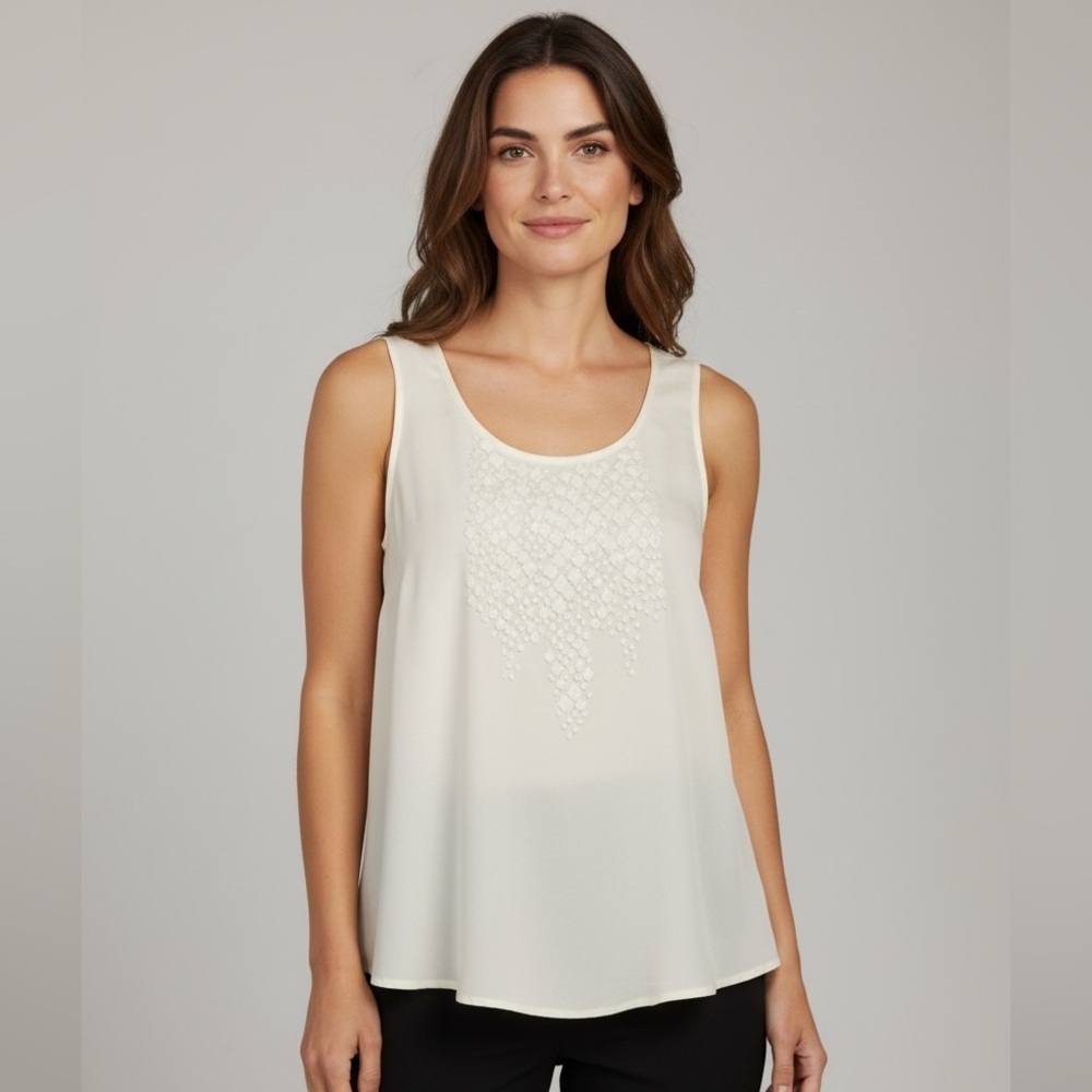 MM Couture by Miss Me size medium 100% silk tank top feminine fully lined ivory